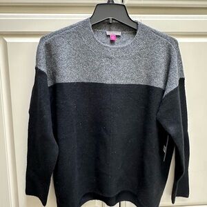 Vince Camuto Color Block Gray and Black Crewneck Sweater